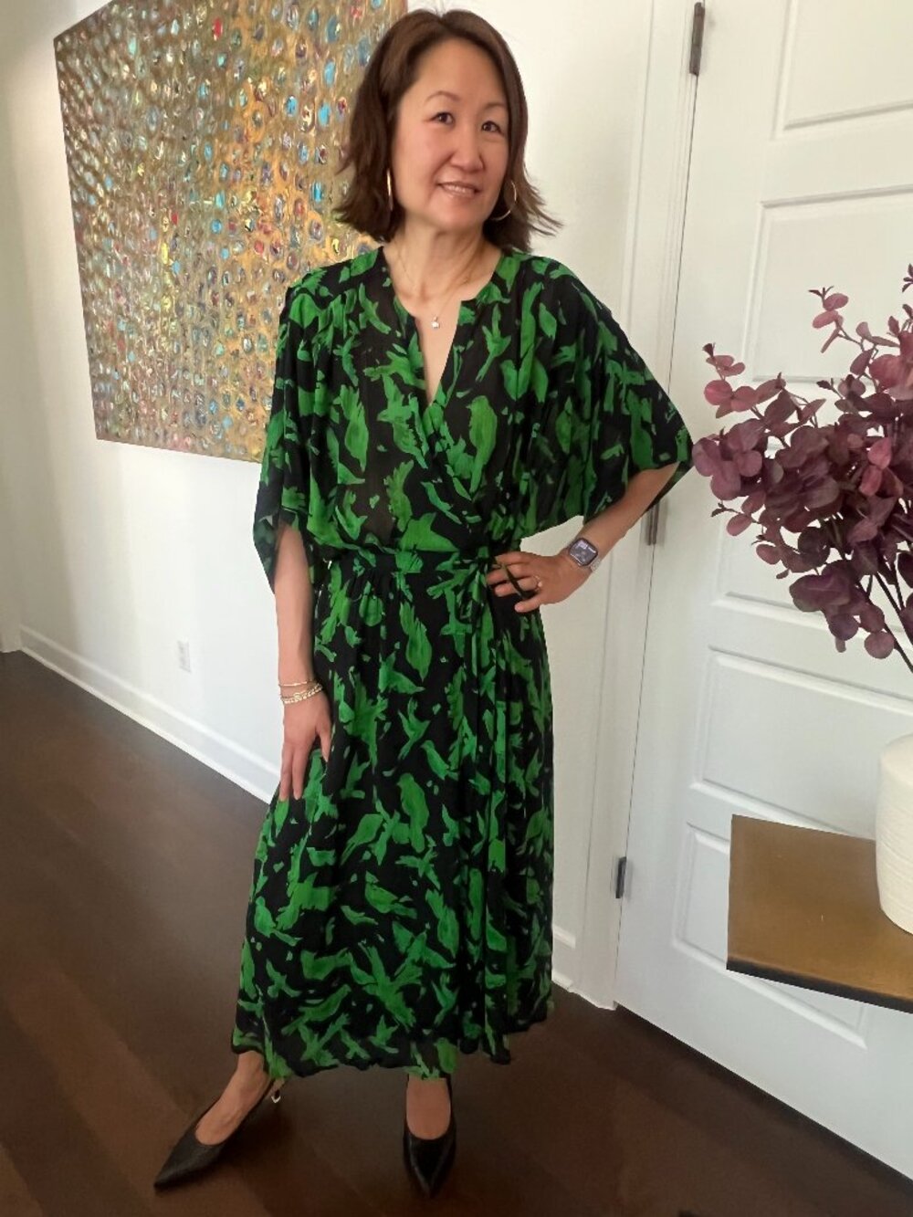 Essentiel Antwerp Green Black Maxi Wrap Dress